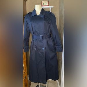 Vintage Worthington Petite Size 8P Trench Coat Jacket Double Breasted Navy Blue
